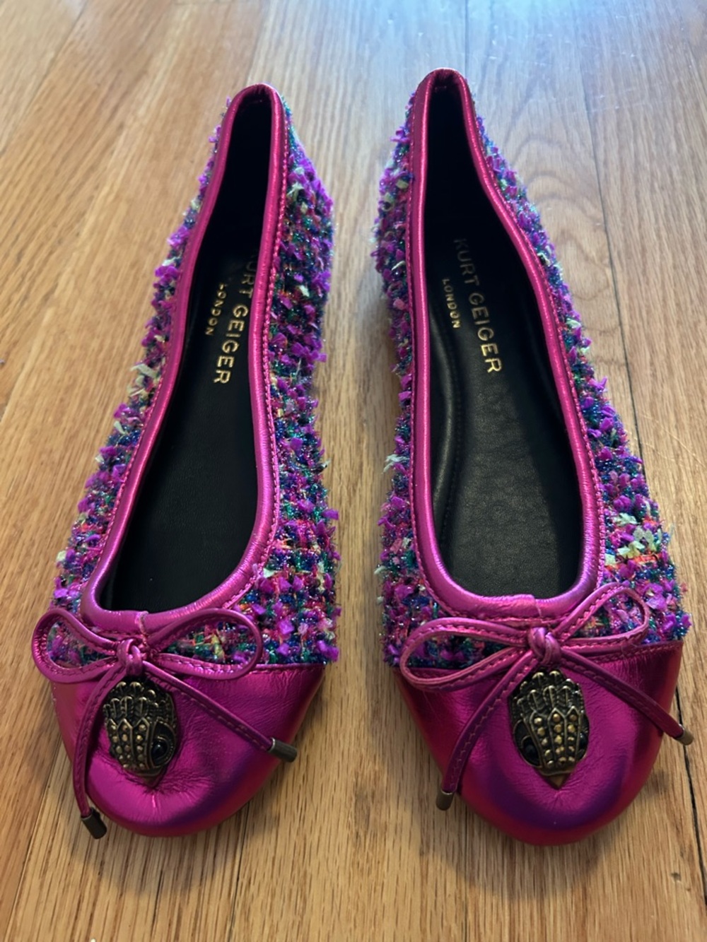 Kurt Geiger Fuchsia Multicolor Tweed Ballet Flats